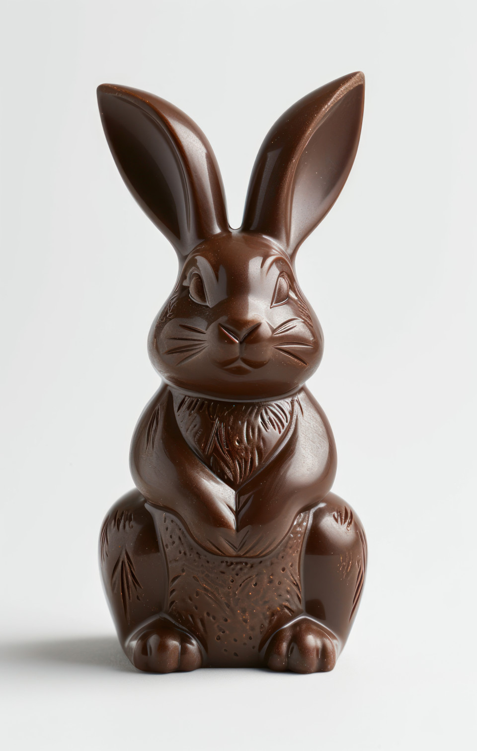 A chocolate rabbit against a clean white background, easter chocolates concept