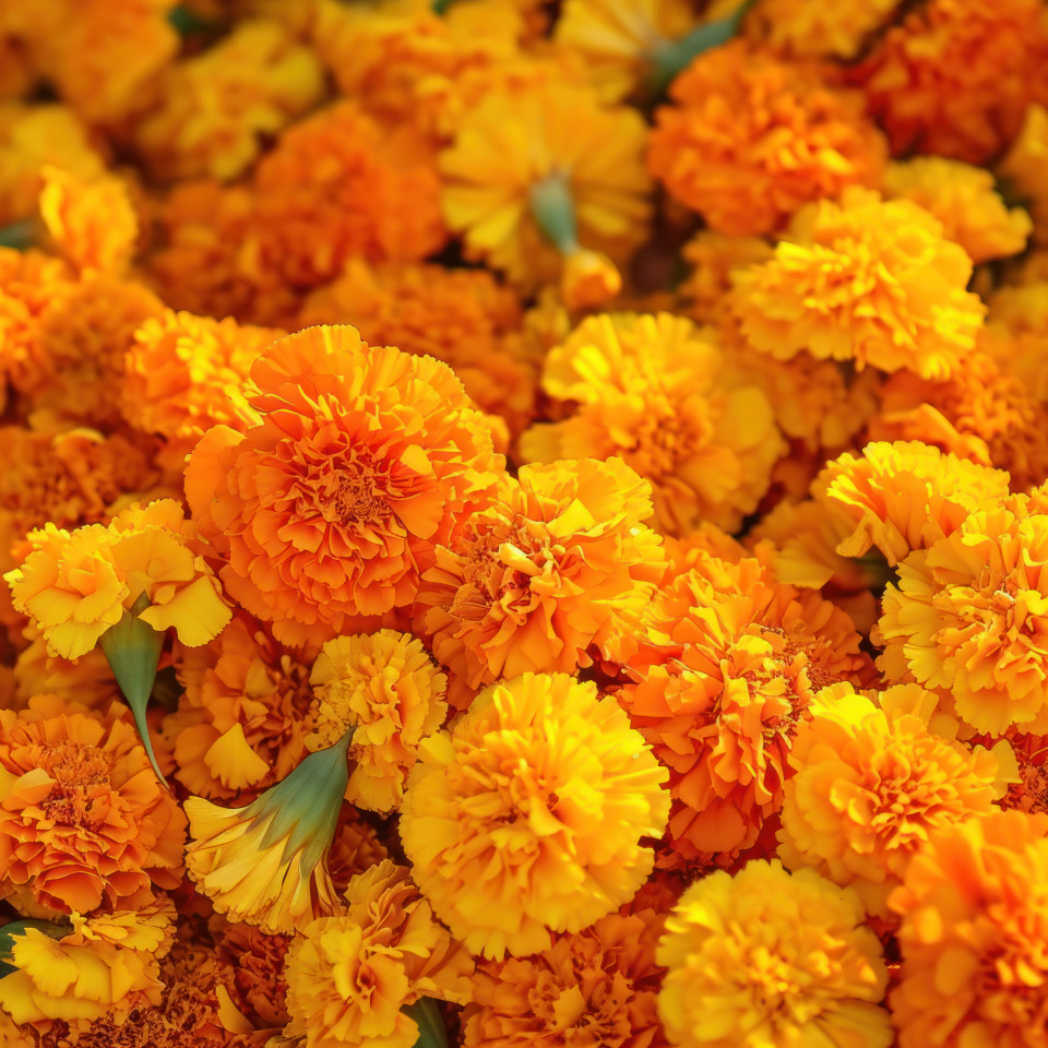 Vibrant marigold flowers piled for the gudi padwa festival, gudi padwa decoration image