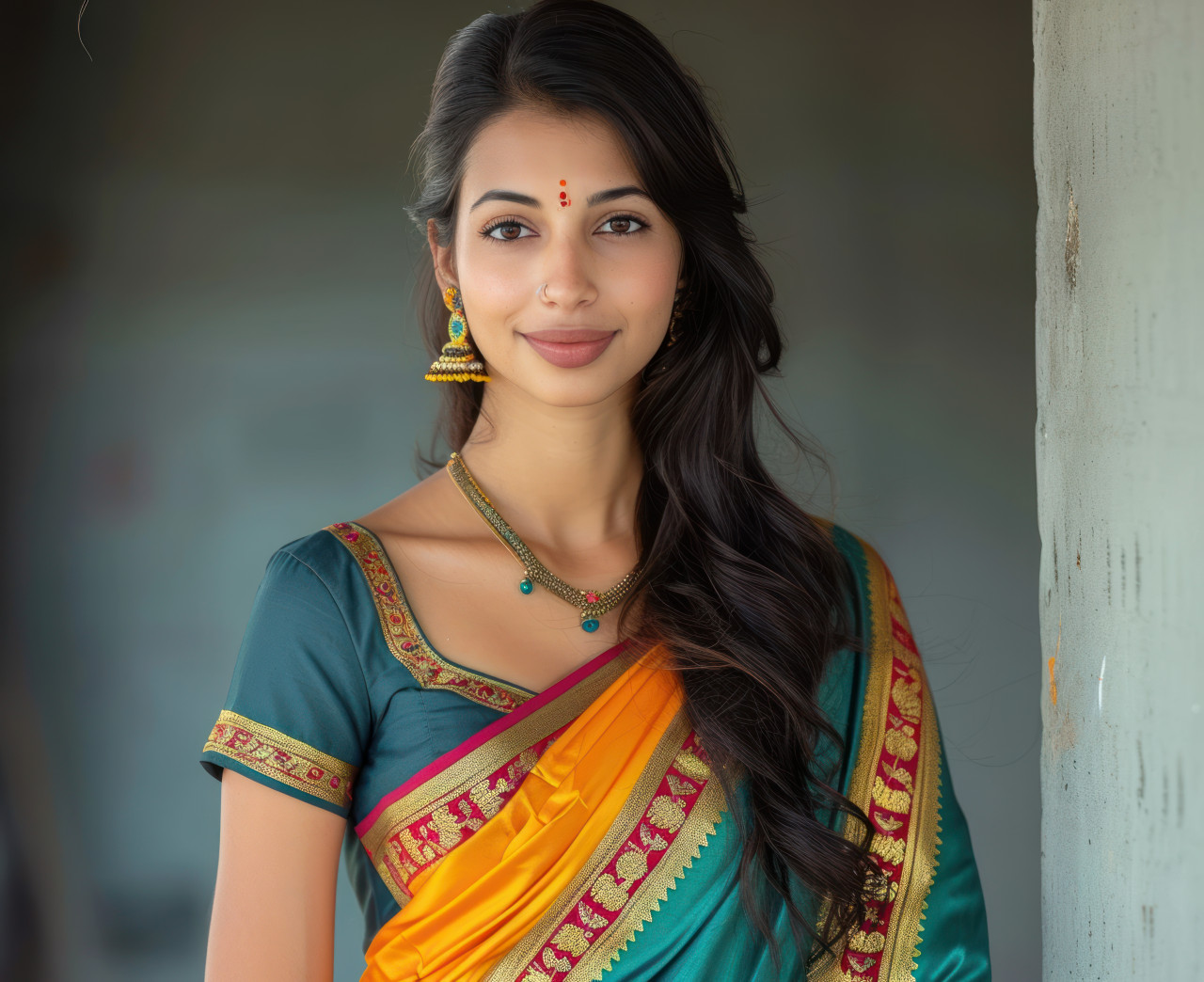 Beautiful woman posing in traditional marathi saree, gudi padwa traditional clothing image