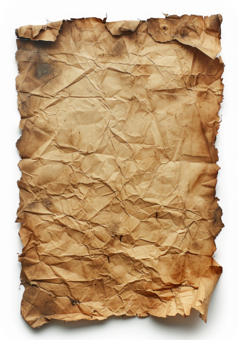 Aged sheet of paper isolated on a white background, old book pages concept