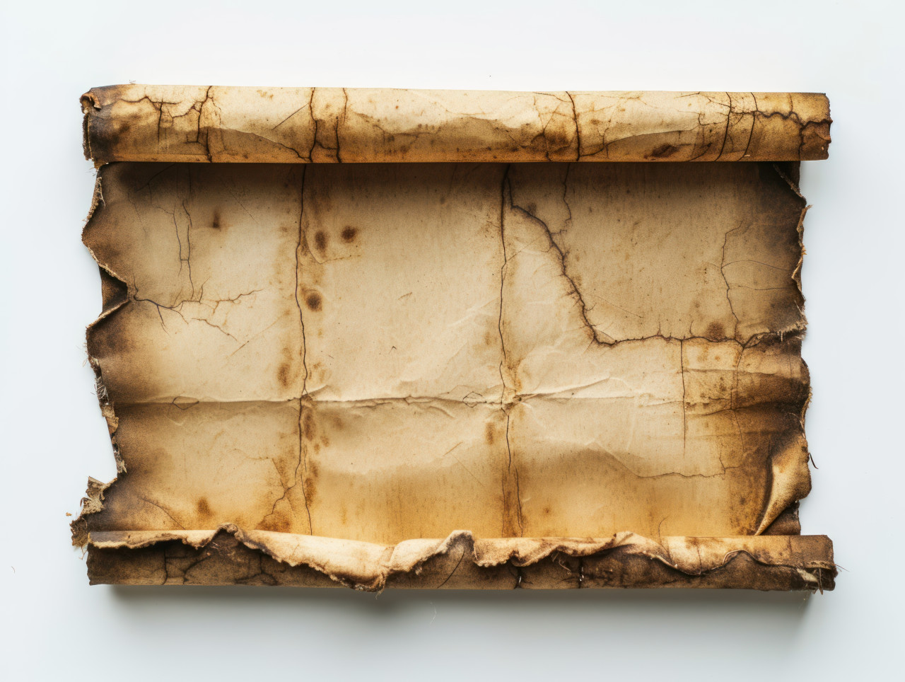 A vintage scroll against a clean white backdrop, antique manuscript background concept