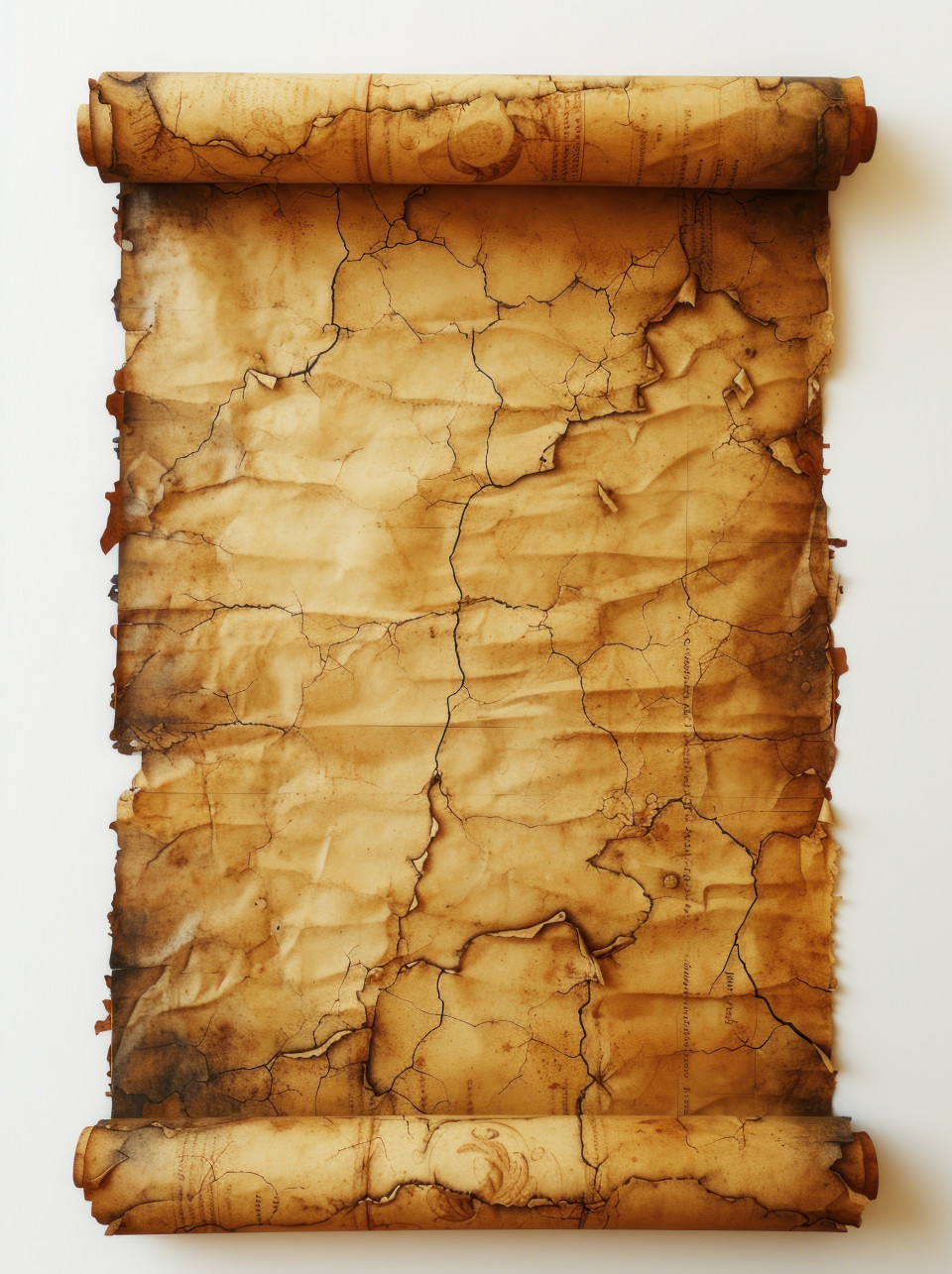 Old parchment on plain white surface, antique manuscript background concept