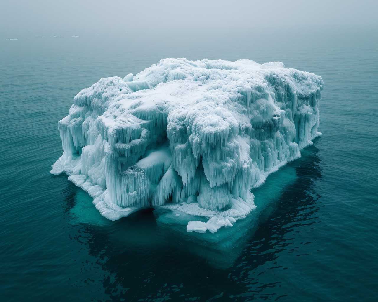 Ice covered berg afloat in the ocean a majestic icy scene with nature beauty on display, melting glaciers and icebergs photo