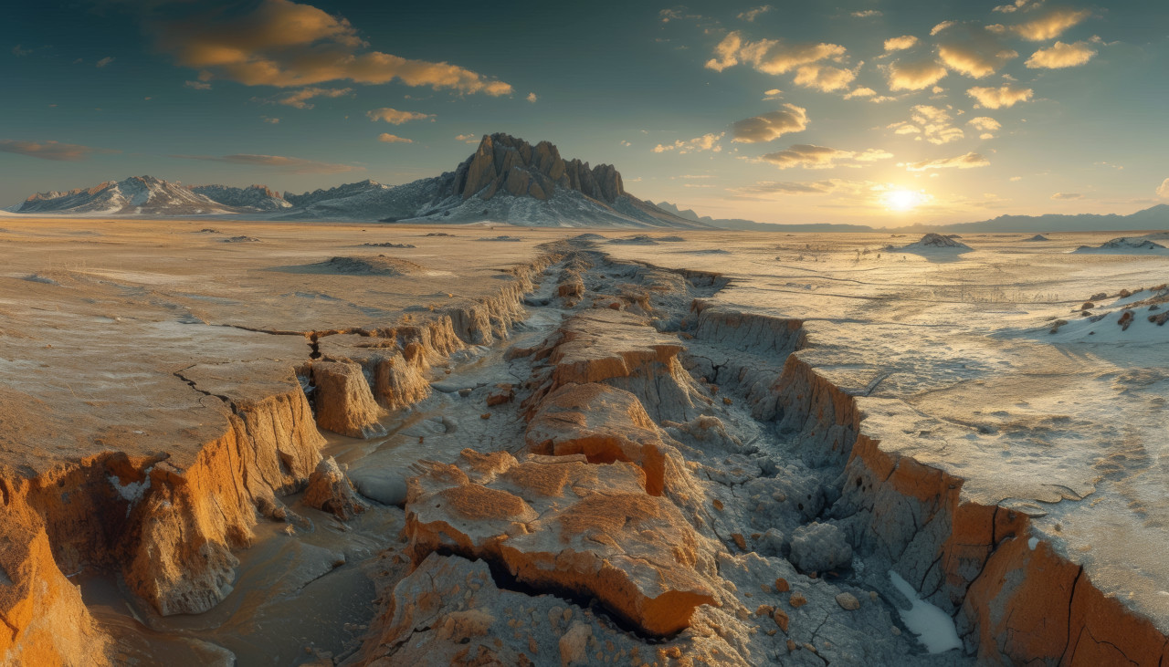 Asia chinese ice melting dry riverbeds in southern chinese korea transforming the tula plains landscape, extreme weather events photo