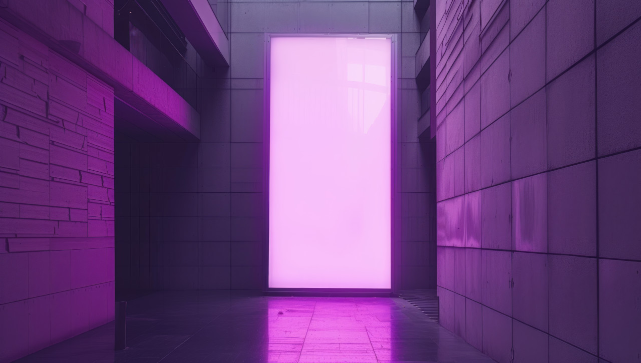 A grey building hosts an billboard, branding marketing photo