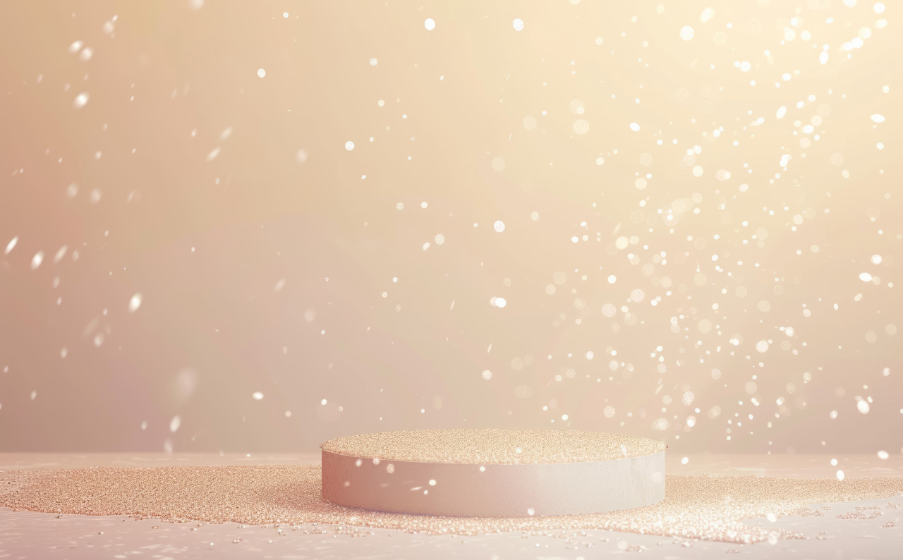 Shimmering pedestal sits alone in a sparkling backdrop, brand positioning picture