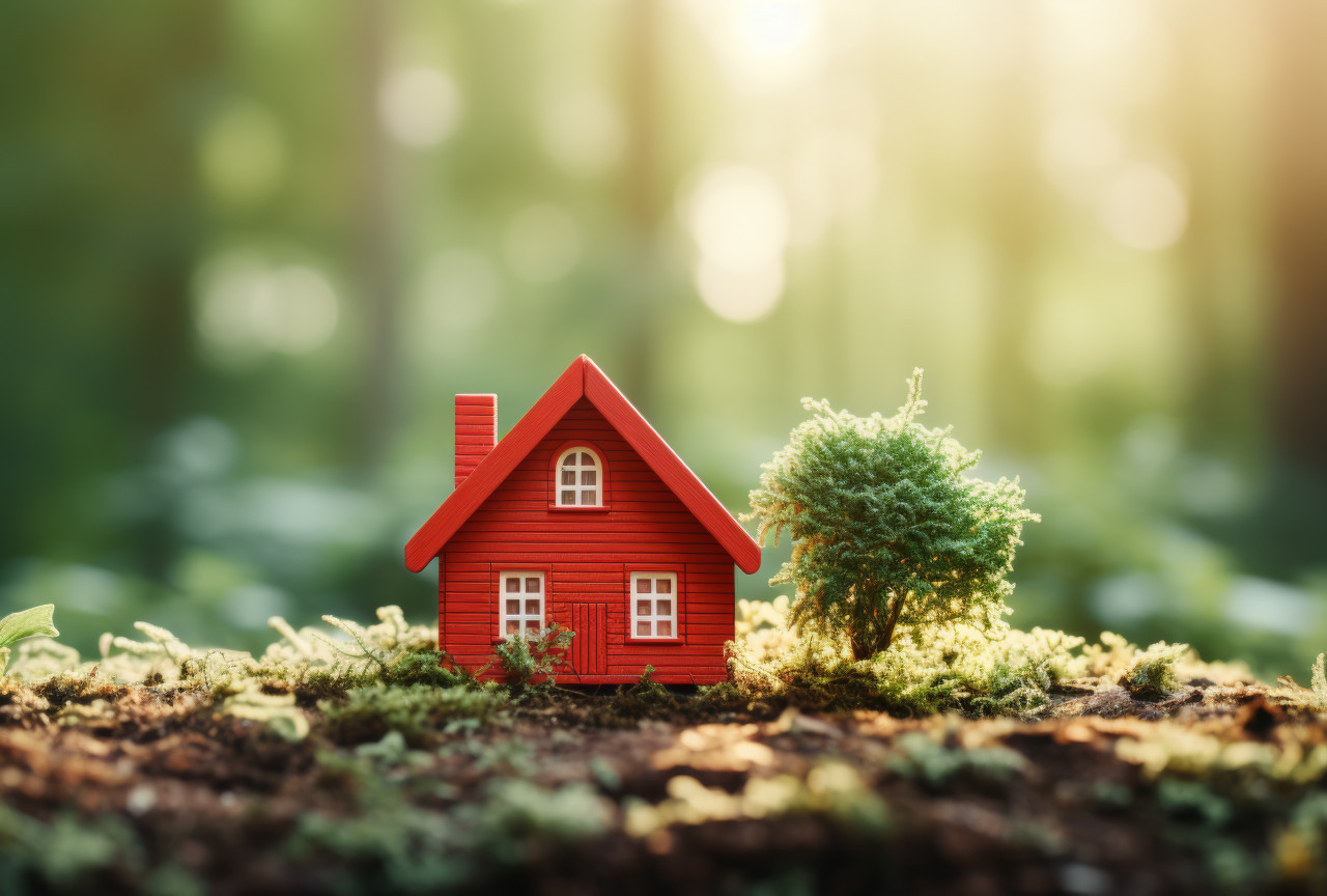 A miniature house sits on the green grass, tiny homes concept