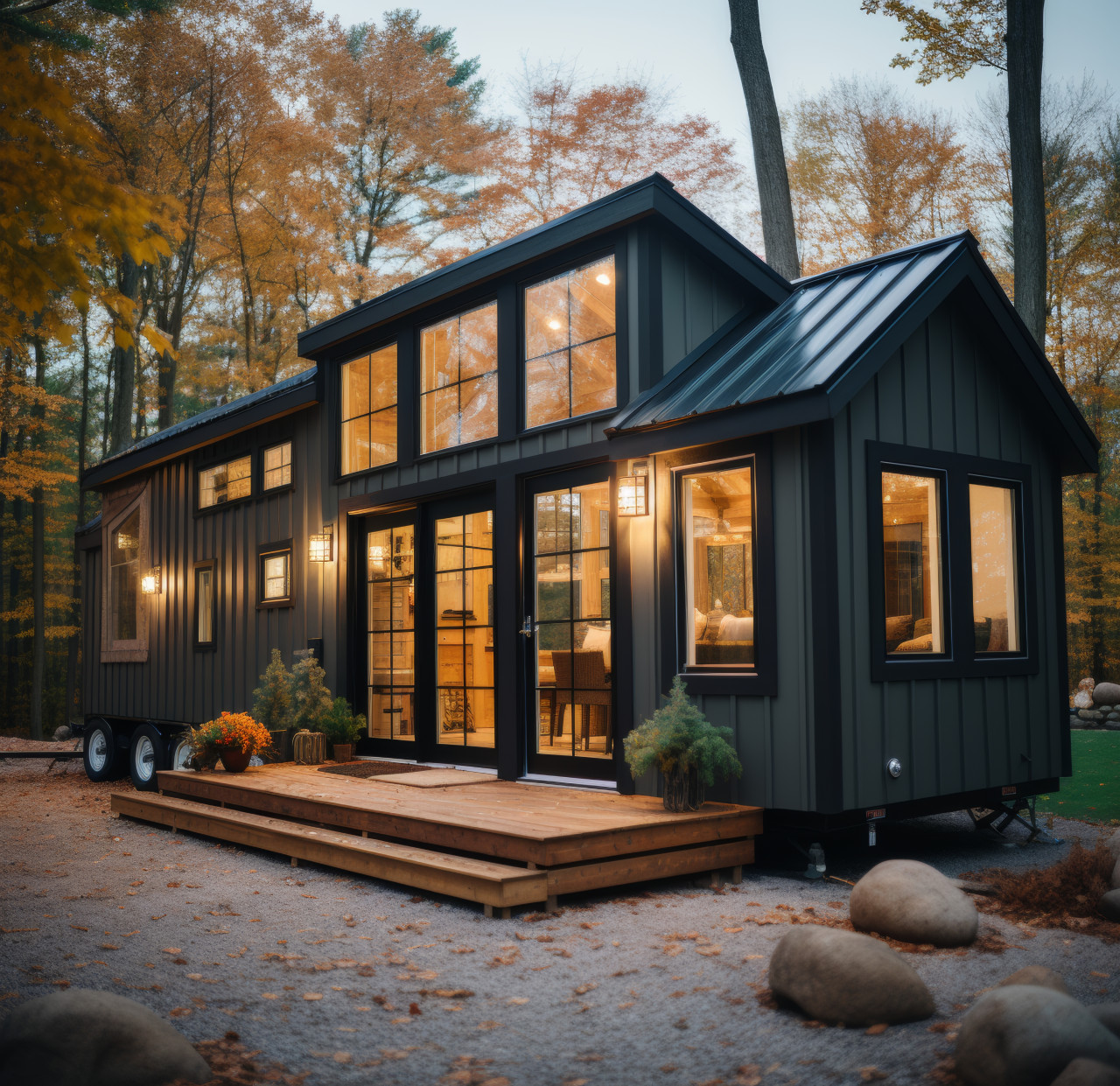 A tiny house parked in the driveway, tiny homes concept