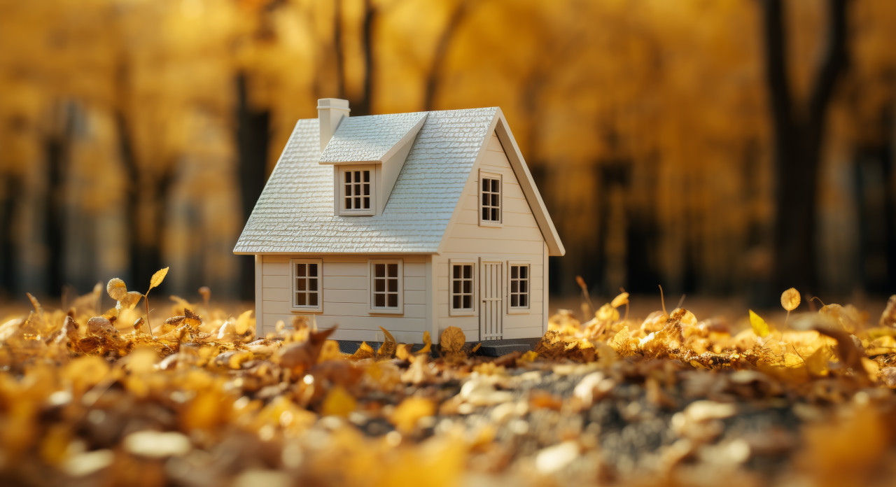 A small house amidst the beautiful autumn scenery, cottage downsizing photo