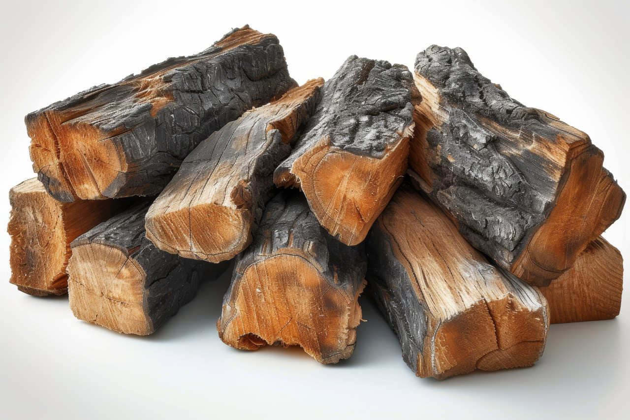 A pile of wood neatly arranged on a white background, winter wipe outs concept