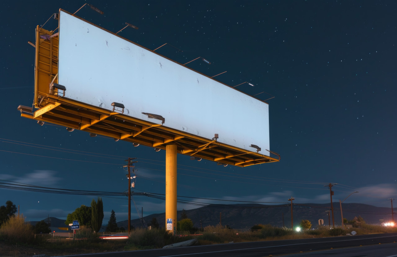 Large blank billboard against night sky, branding marketing image
