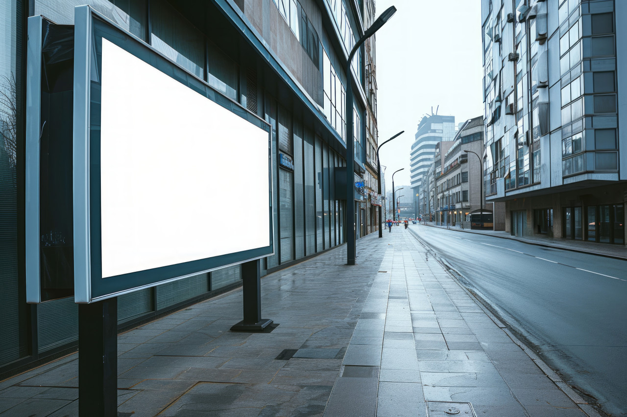 An empty street billboard next to a building, branding marketing concept