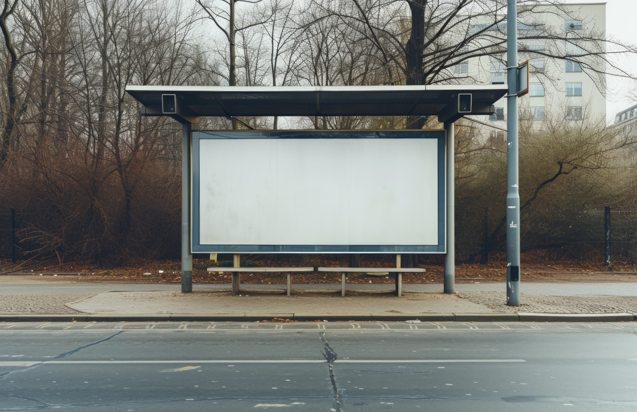 A blank billboard at a bus stop ready for your advertisement, branding marketing concept