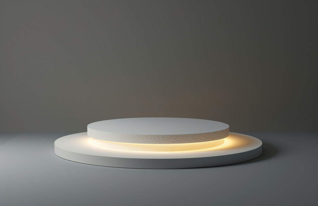 White pedestal on lit gray background simple and elegant, brand positioning concept
