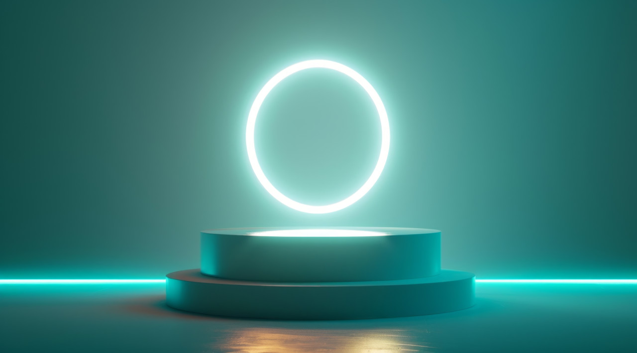 Bright neon light on a pedestal, brand positioning photo