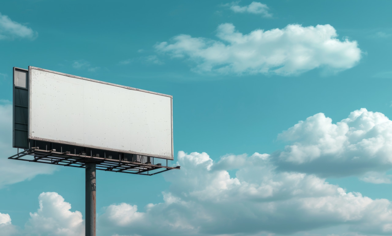 Large billboard against blue sky, branding marketing picture