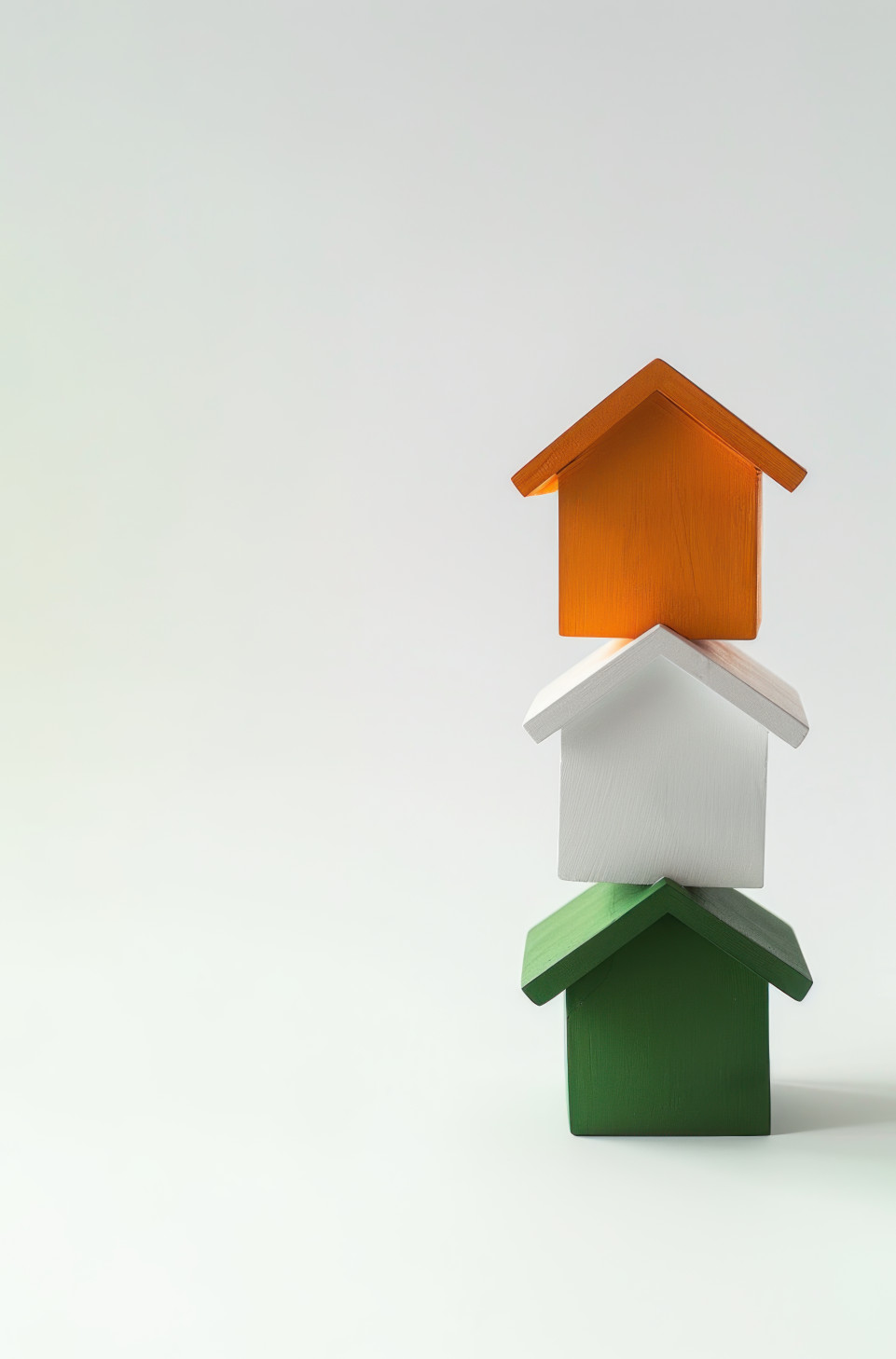 Three houses in indian flag colors stacked on top of each other against a simple background for independence day and republic day, patriotic decor, cultural celebration