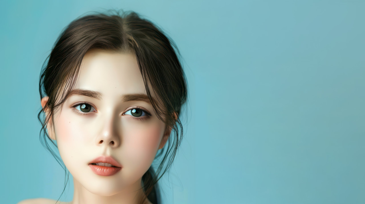 Beautiful japanese woman with natural makeup and a fresh clean skin tone skincare routine