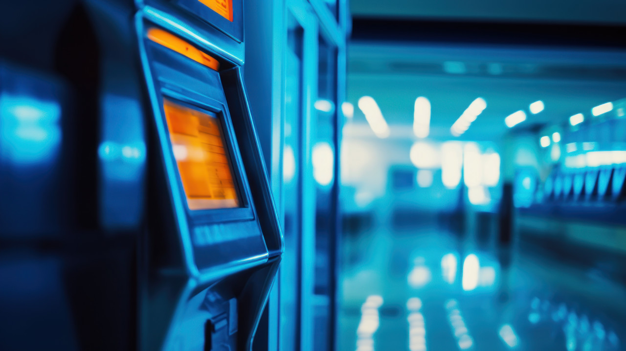 Atm on a blurred background atm service idea