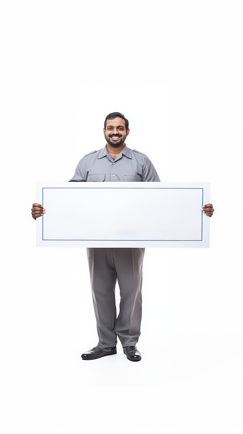 Indian bank officer standing and holding a large check with a white background incentives idea