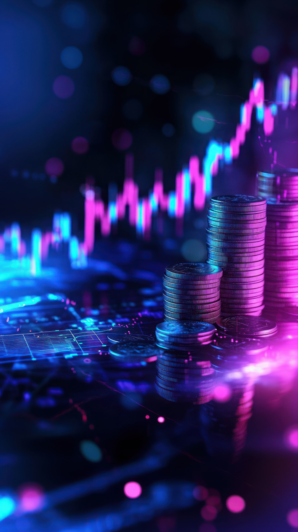 Stock market graph background with coins and money, symbolizing financial growth and investment opportunities, debt management, finance, investment
