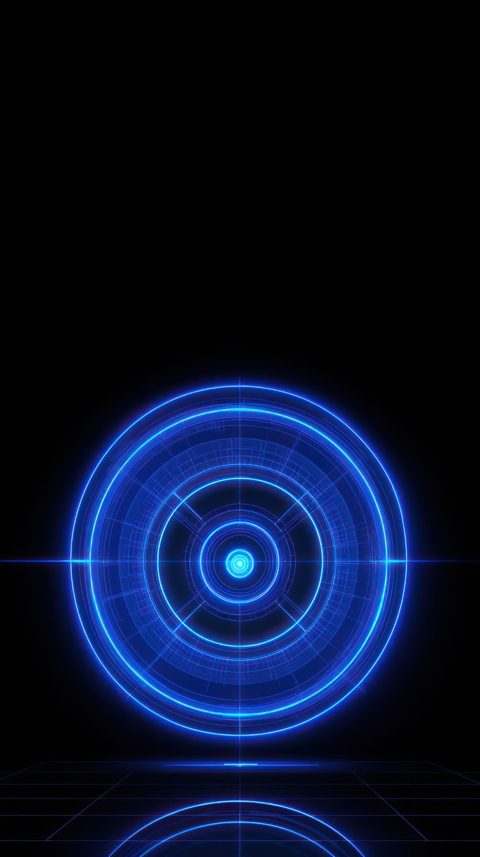 Abstract blue neon circle with sharp laser lines glowing on a black background, influencer campaigns focus on sponsorships, partnerships, and referral marketing concepts