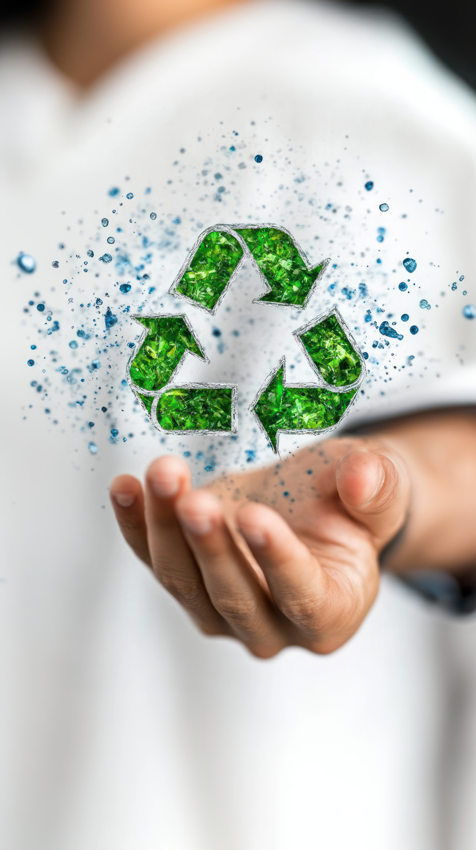 A hand holds a green recycling symbol against a plain white background, symbolizing eco consciousness in sustainable responsible investing, sri investing, esg