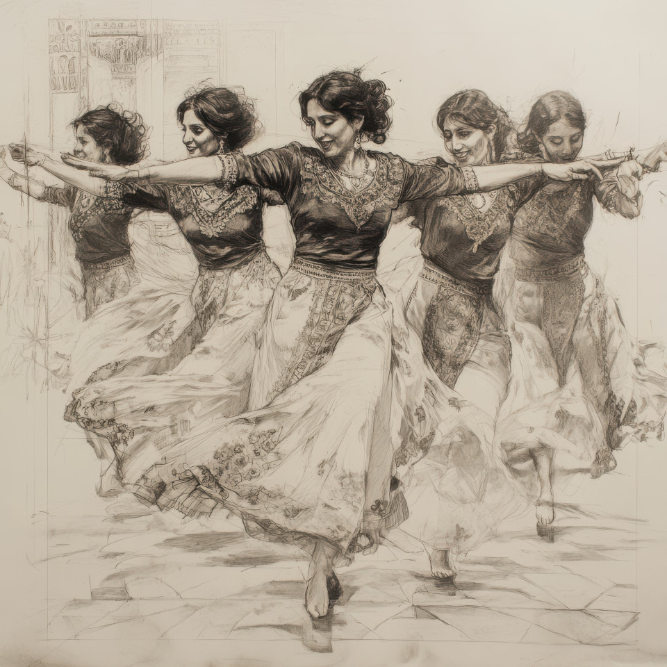 Lively folk dance with embroidered costumes in the fayum portrait style, highlighting folk art, colorful patterns, and cultural tradition