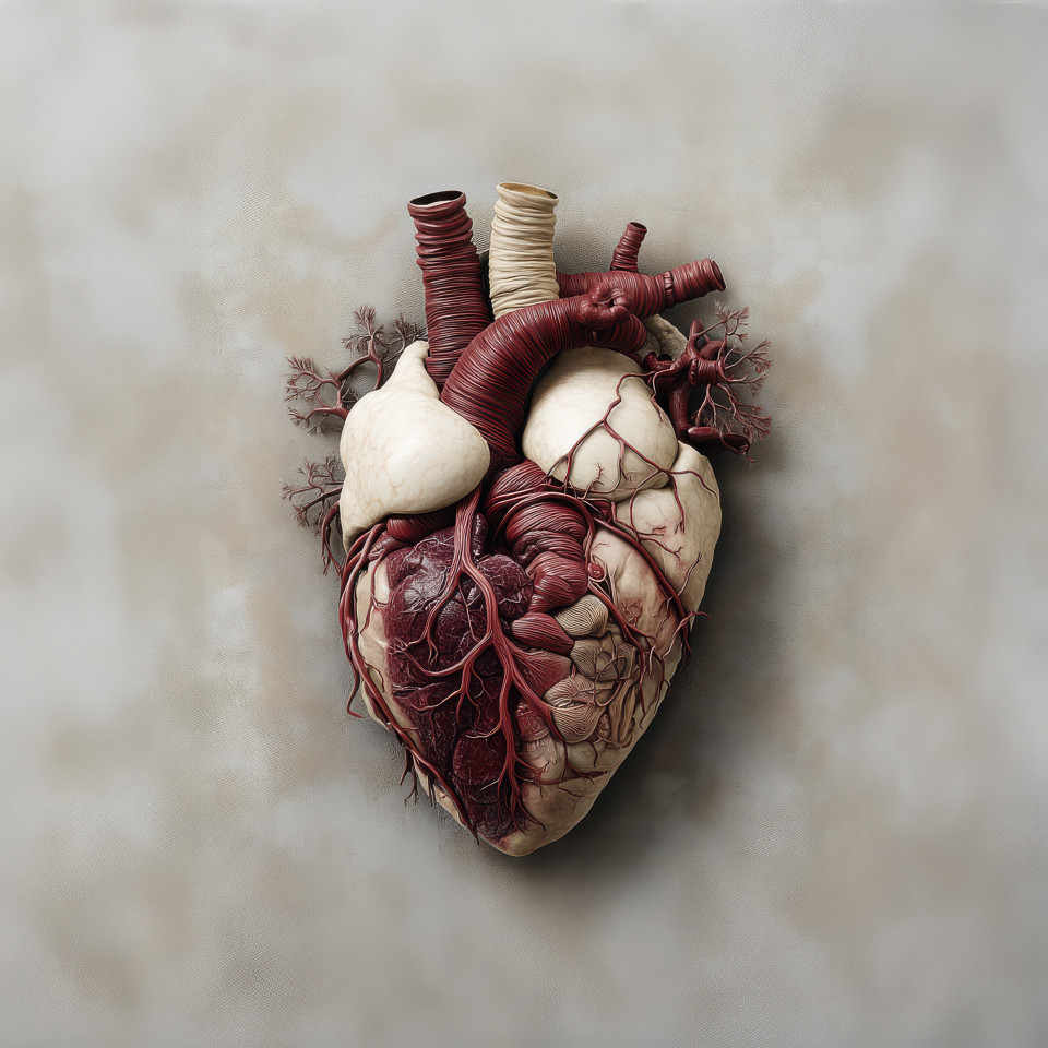 Highly detailed 3d anatomical illustration of a human heart displaying chambers, arteries, and veins, human anatomy diagram concept for cardiology education