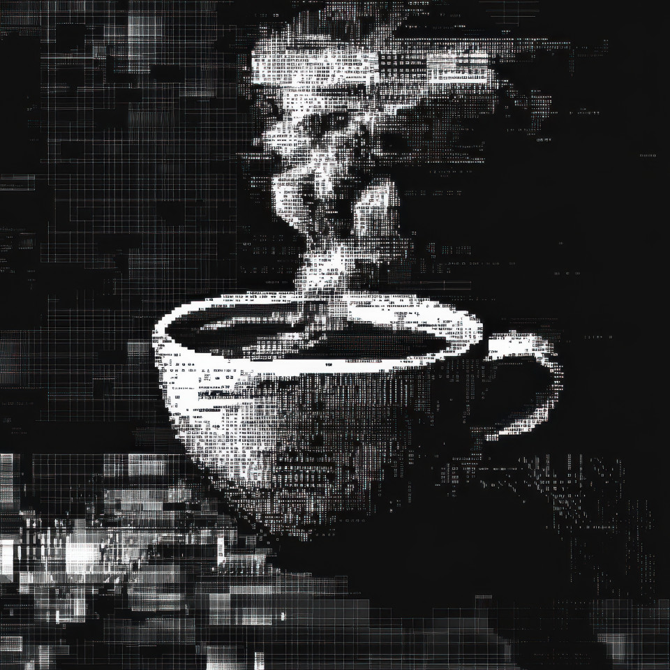 Steaming cup of coffee warm and inviting crafted in ascii art, perfect for caffeine lovers and ascii art collection enthusiasts searching for ascii art images