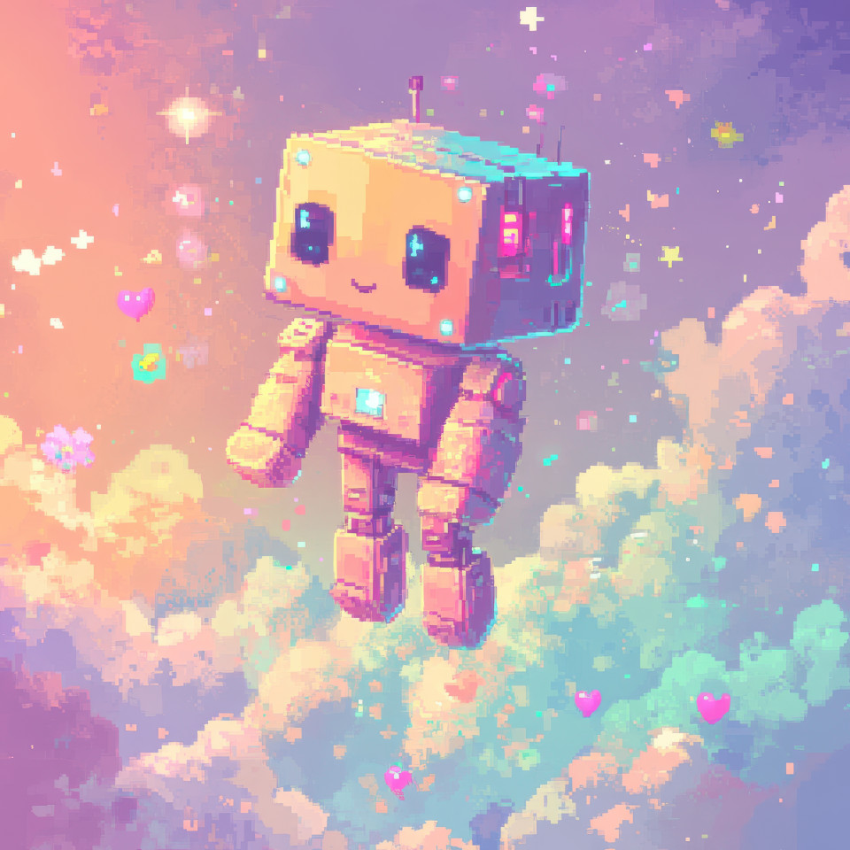 A tiny pixel robot standing with a simple design, pixel drawing of a small mechanical figure, pixilart draw of a cute futuristic bot in pixel art style