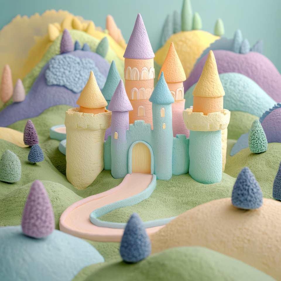 Colorful toy-like castle with towers and tiny details a playful, fantasy-inspired structure for imaginative fun, plasticine, plasticine argos, action plasticine