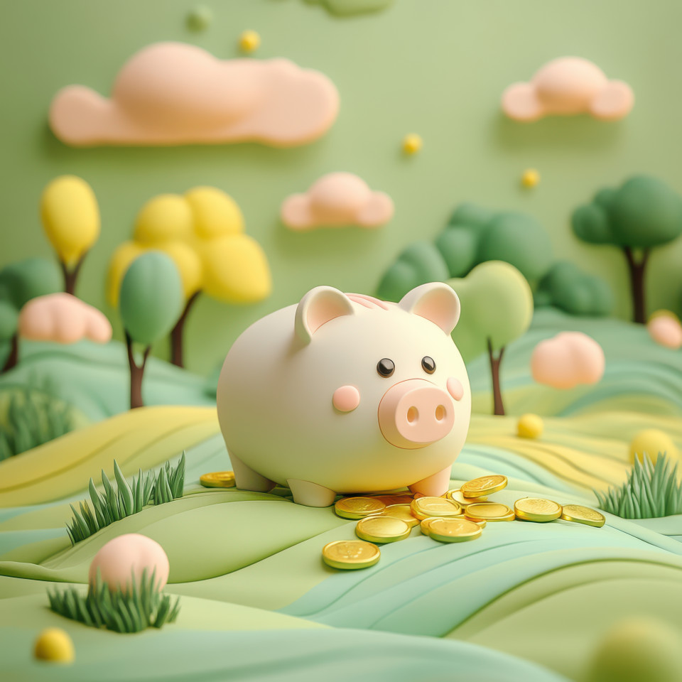 Pink piggy bank with golden coins stacked beside it symbolizing savings and wealth, a finance and money concept, plasticine, plasticine argos, action plasticine