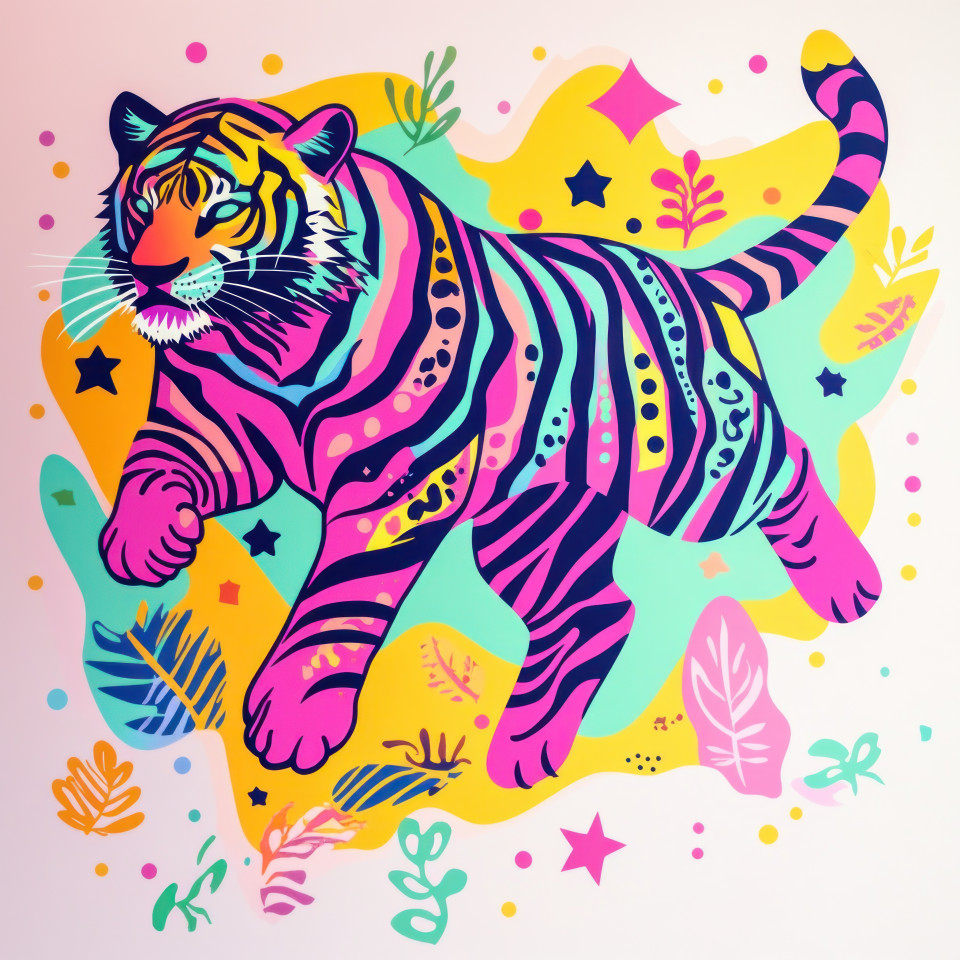 Sleek decal of a leaping tiger in motion fierce and dynamic symbolizing power and agility, perfect for custom decals, stickers custom, or vehicle and wall decoration