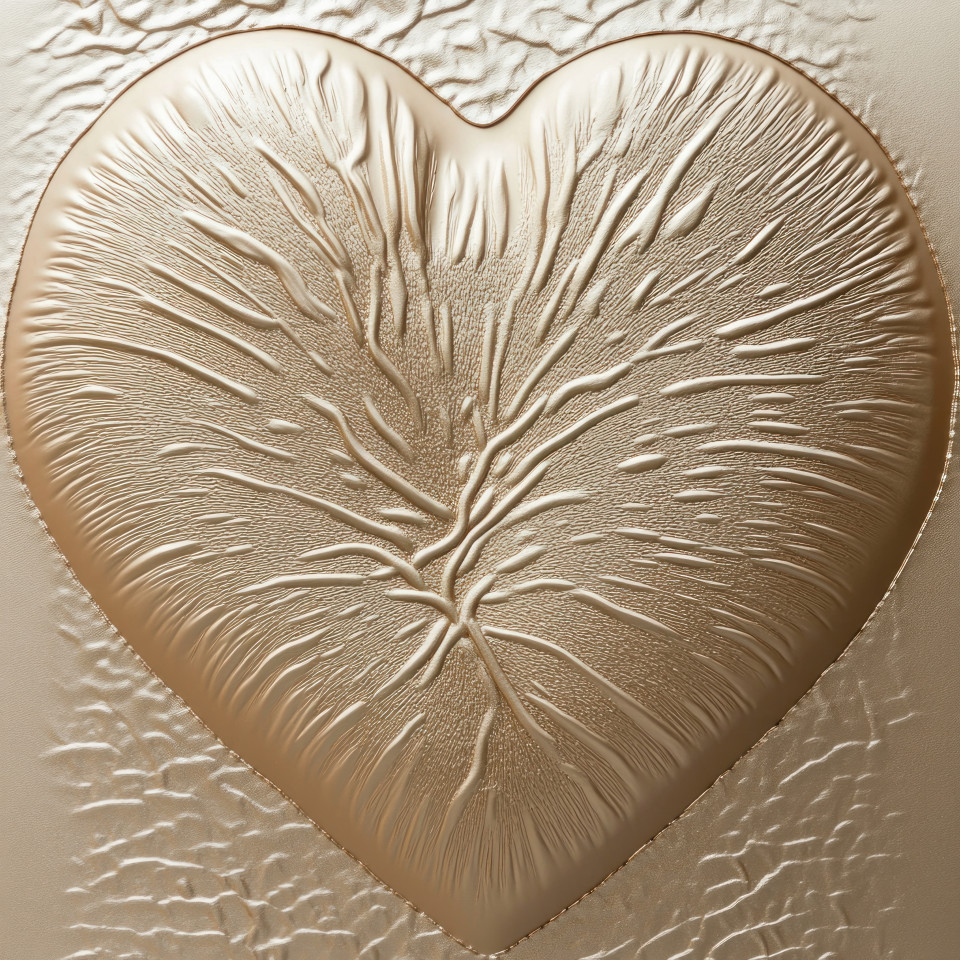 Embossed heart with lifelines pulsing outward representing love and vitality, embossing powder and cricut cuttlebug technique add depth, making the design vibrant and detailed