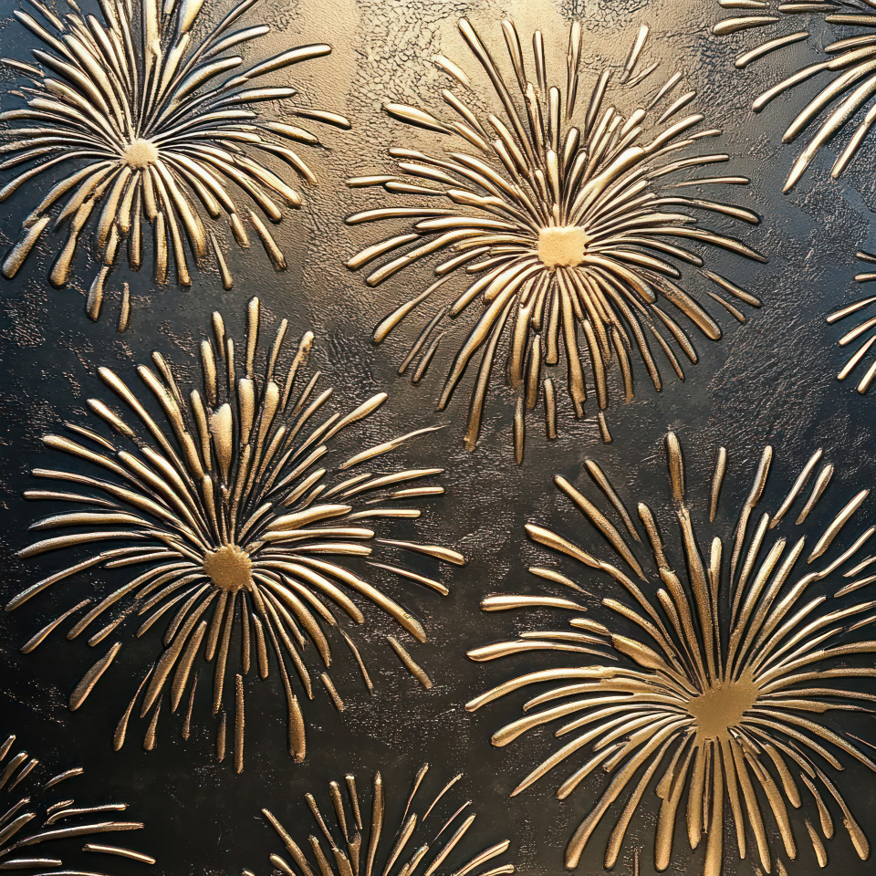 Embossed fireworks bursting in the night sky radiating celebration and excitement, embossing powder and cricut cuttlebug technique enhance the glowing, intricate design