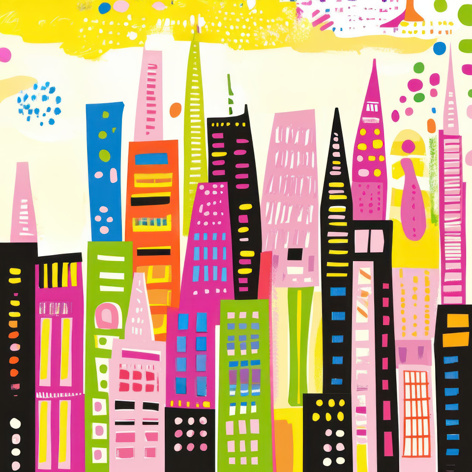 Modern cityscape decal featuring sharp silhouettes of skyscrapers urban skyline theme, great for custom decals, stickers custom, or office and home wall décor