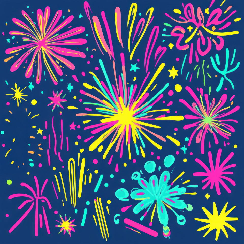 Fireworks decal bursting in vivid colors capturing celebration and joy, great for festive themes, custom decals, stickers custom, and event decorations