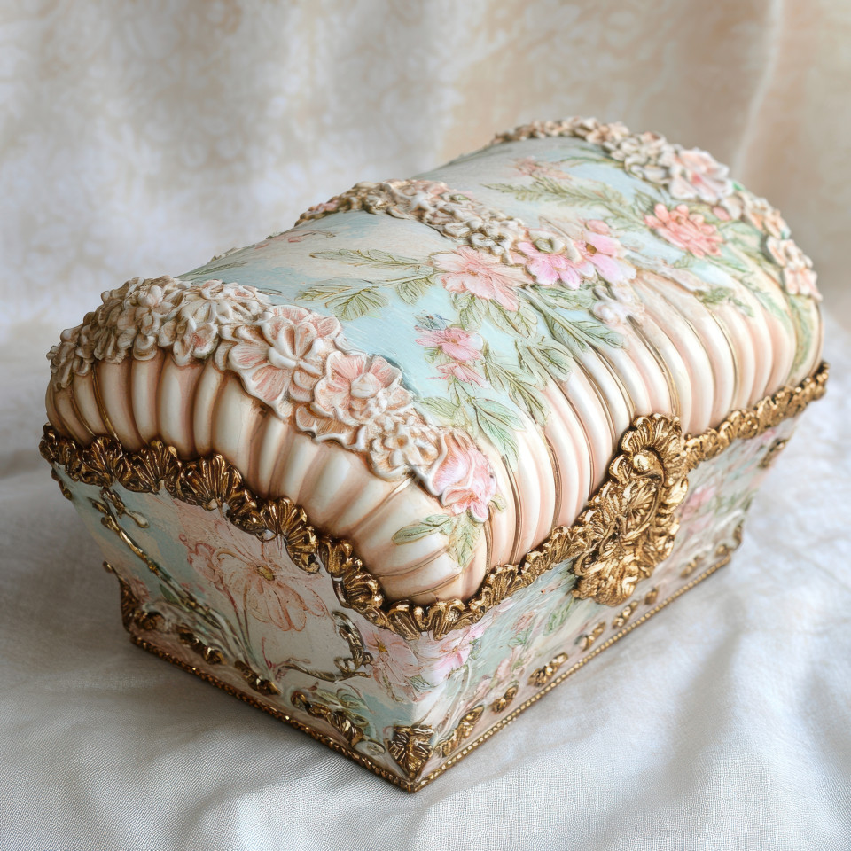 Cartonnage seashell box lined with soft linen, a stylish cartonnage craft designed for delicate storage, blending ocean inspired elements with fine craftsmanship