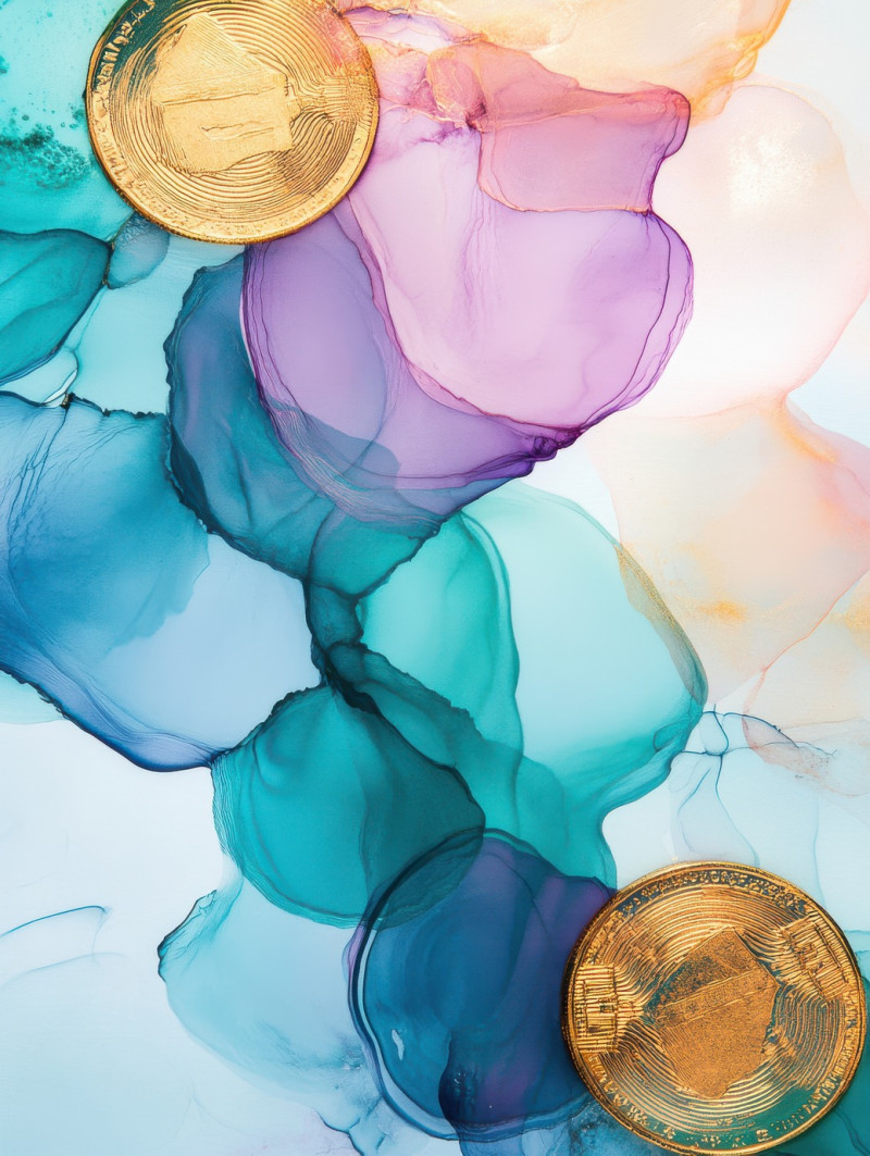 Liquid gold coins rippling softly, their metallic shine melting into delicate waves, a shimmering display of richness in alcohol ink, alcohol ink painting, alcohol ink markers