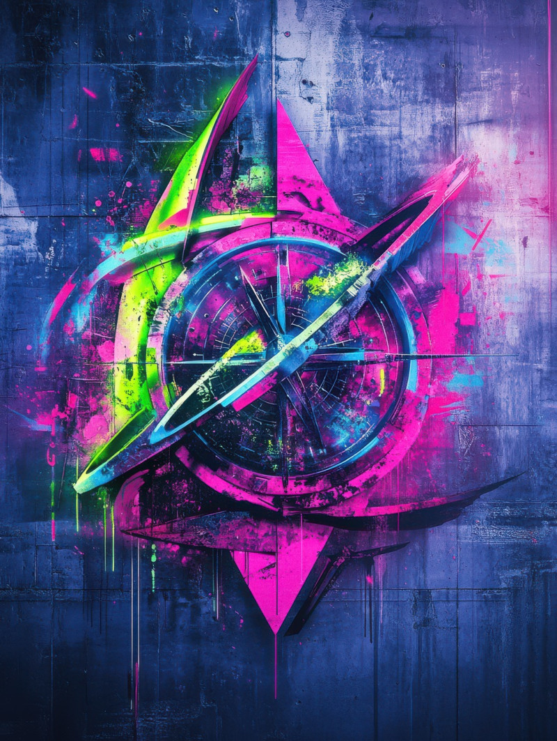 Floating astrolabe in glowing graffiti haze, blending ancient navigation with modern spray art, 3d graffiti art captures mystery and precision, 3d digital graffiti with cosmic vibes