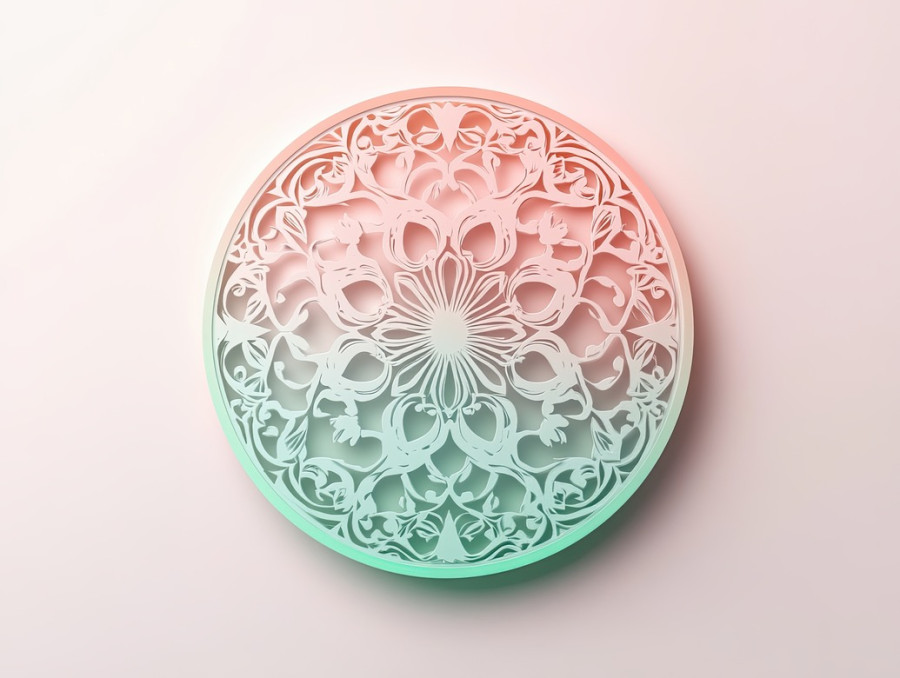 A paper cut coin with ornate filigree, showcasing kirigami artistry, delicate 3d kirigami cuts highlight traditional motifs, a unique piece for decorative and flower kirigami projects