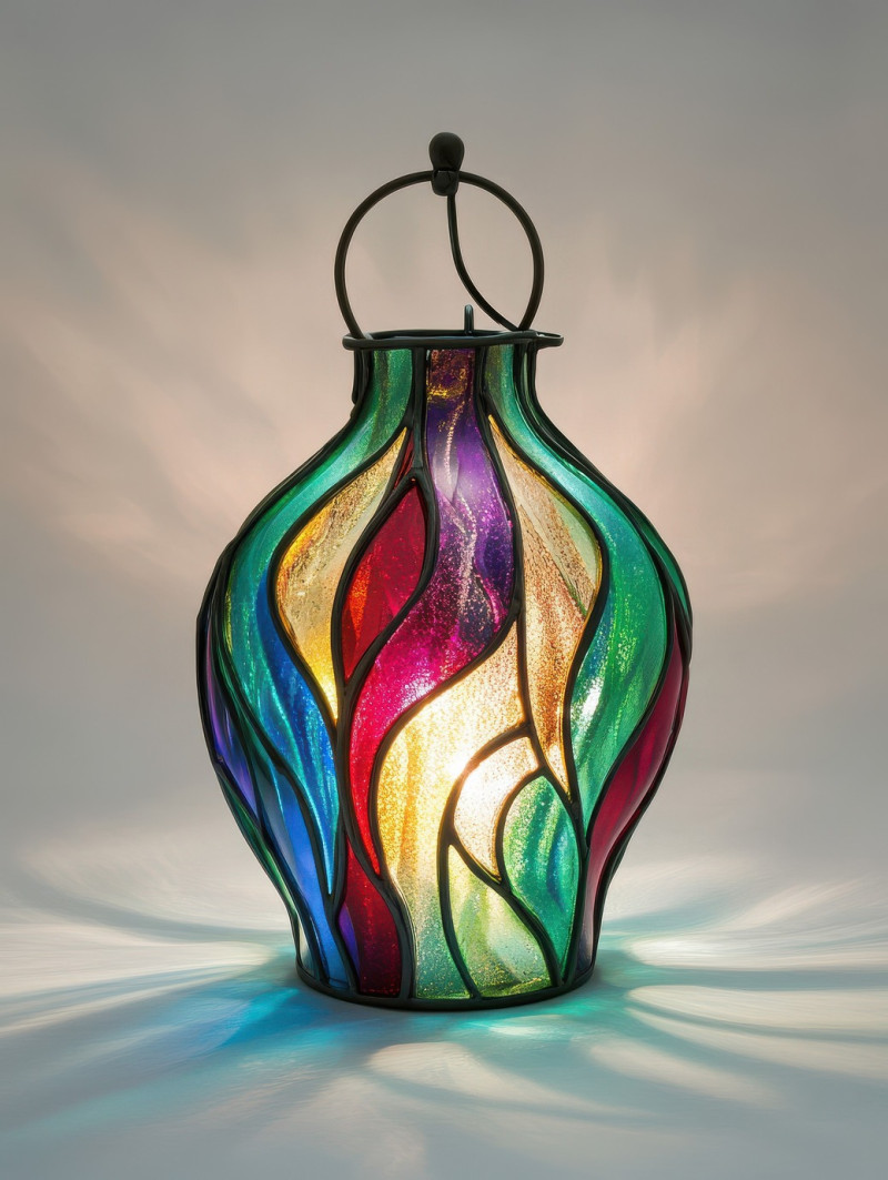 A lantern glowing with frosted graal glass patterns, casting a soft, ethereal light, the artistic layering of this orrefors graal vase enhances its beauty and warmth in any setting