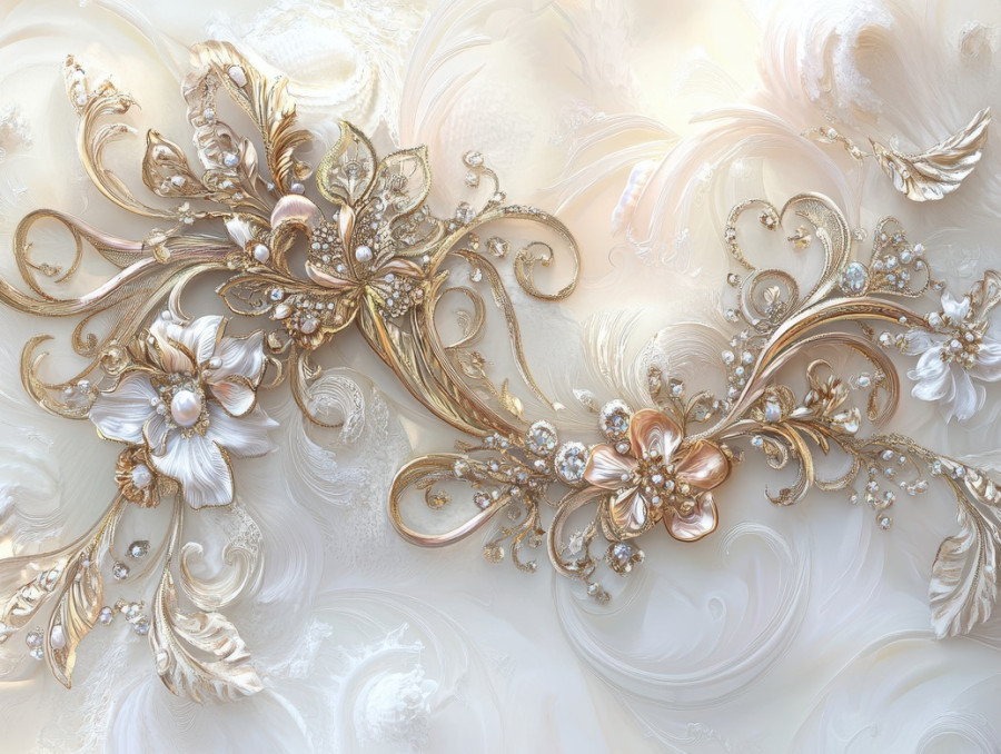 Delicate vines weaving through golden frames with intricate filigree, creating an elegant design inspired by filigree jewelry and filigree earrings