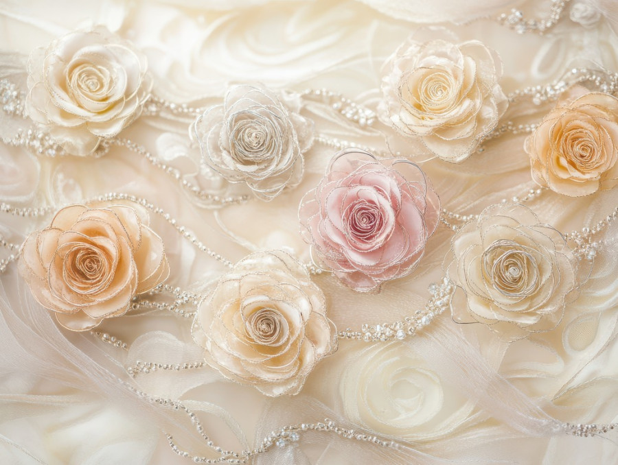 Roses wrapped in delicate intricate wire patterns, forming an elegant filigree design inspired by filigree jewelry and filigree earrings