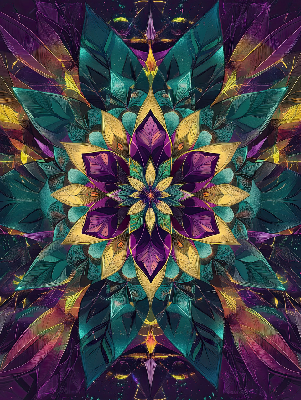 Herbal leaves form a symmetrical mandala, reflecting natureâ€™s balance, a calming, organic temari pattern, funko temari, naruto temari