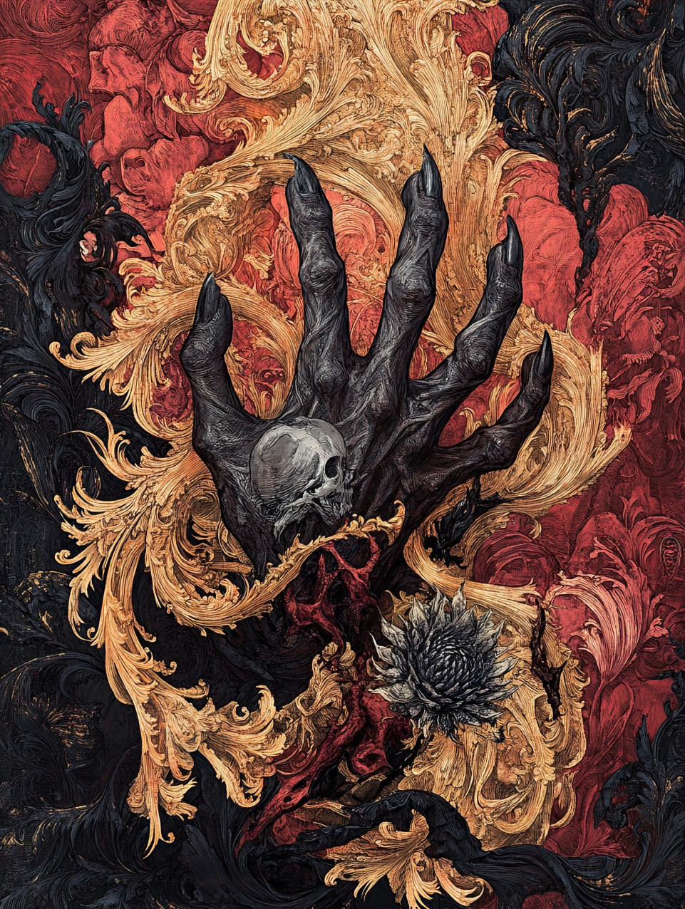 Twisted hands weave into endless knots, forming a grotesque tapestry of tangled limbs, trapped in an eternal struggle, eerie and unsettling in design