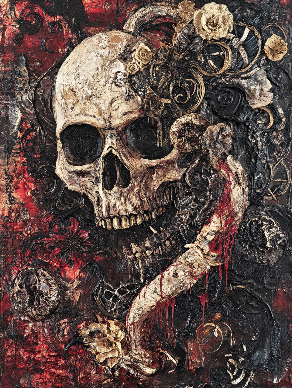 Flesh stretched canvases whisper secrets, creating a grotesque tapestry of living skin, where muted voices murmur lost truths beneath distorted forms