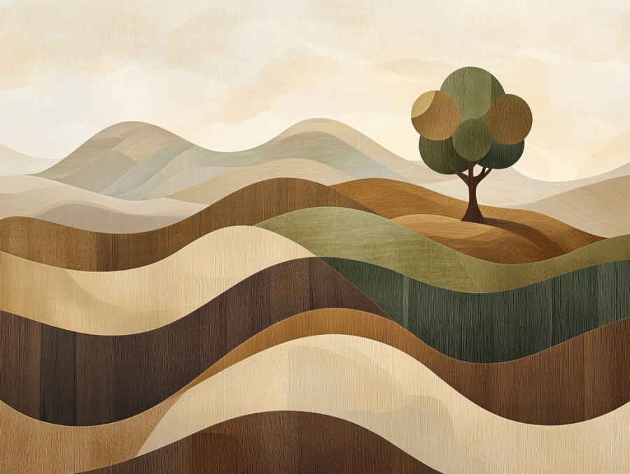 Rolling green hills with a single tree standing alone, peaceful countryside view, scenic beauty at residence at bentwood, nature and solitude in bentwood village