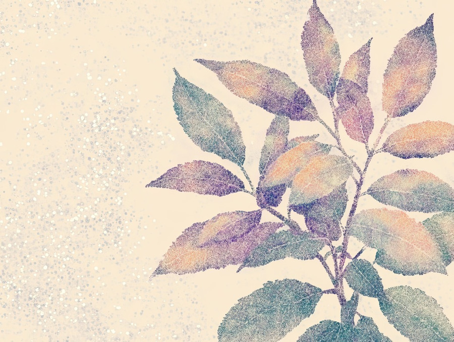 A herbal plant with stippled shading on its leaves, displaying delicate details, the stippling technique brings out the texture and intricate veins of the plant